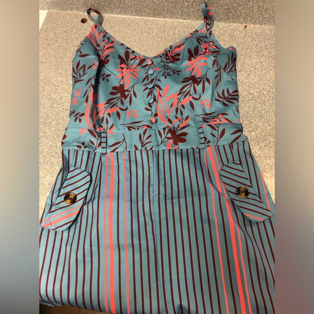 Thin strap shorts romper floral and stripes